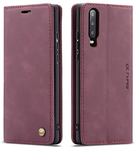 QLTYPRI Hülle für Huawei P30, Vintage Dünne Handyhülle mit Kartenfach Geldtasche Standfunktion PU Ledertasche TPU Bumper Flip Schutzhülle Kompatibel mit Huawei P30 - Rot