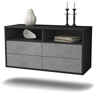 Dekati Lowboard EL Paso hängend (92x47x35cm) Korpus anthrazit matt - Front Beton Optik - Push to Open - hochwertige Leichtlaufschienen