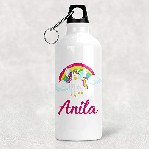 Fashion Graphic Borraccia Bottiglia Alluminio Unicorno Arcobaleno Unicorn Doppio Tappo 600ml Personalizzata Personalizzabile con Nome