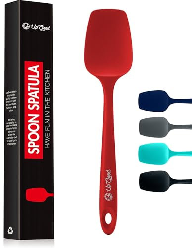 UpGood Silicone Spoon Spatula - 600ºF Heat-Resistant Non-Stick Rubber Spoonula | Use as Silicone Kitchen Scraper Utensil - Baking and Cooking Strong Stainless Steel Core | Kitchen Utensils, (Red)