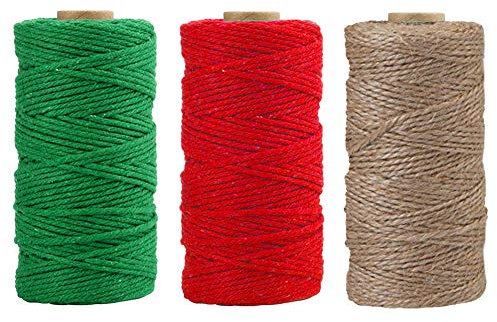 Ficelle de Jute,3 Rouleaux de Ficelle de Jute de Couleur Naturelle de Noël pour Les œuvres d'art Bricolage Ficelle d'emballage Cadeau,Jute Rope Baker Twine Bundling Garden pour Les décorations