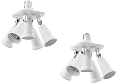 ledscom.de 2 Stück E27 Sockel, 5-fach Splitter-Adapter, weiß