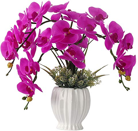 LESING Fiori Artificiali, Orchidea Finta in Vaso Bianco per Decorazione Domestica e Interna (Stile 4)