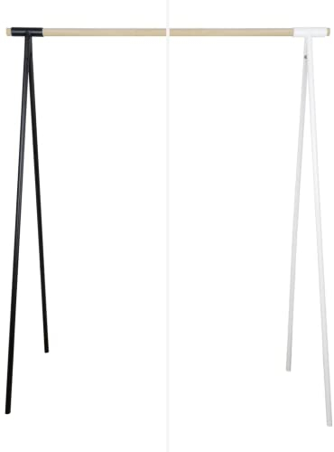 Natural Goods Berlin Kleiderständer GARD Design Garderobe freistehend | Metall Kleiderstangenhalterung für 30mm Rundstab | Massiv Holz stabil | DIY (130cm Kleiderstange EICHE, Weiß)