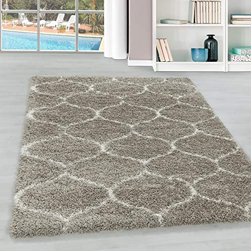Hochflor Teppich Wohnzimmer im Skandinavischen Stil Skandinavisches Design Läufer Teppich Flauschiger Langflor Shaggy Teppich Pflegeleicht Wohnzimmerteppich in Farbe: Beige, Grösse: 60 x 110 cm