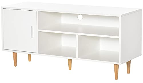 HOMCOM Mueble de TV para Televisores de hasta 60 Mesa para TV de Salón Comedor Moderna con Armario y 3 Compartimentos 120x40x55 cm Blanco