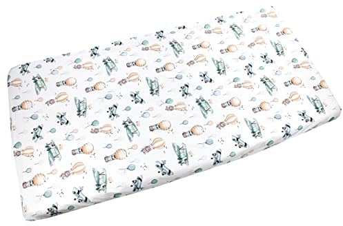 TupTam Baby Spannbettlaken Kinder Spannbetttuch für Babybett Kinderbett Gemustert, Farbe: Füchse im Flugzeug, Größe: 70 x 140 cm