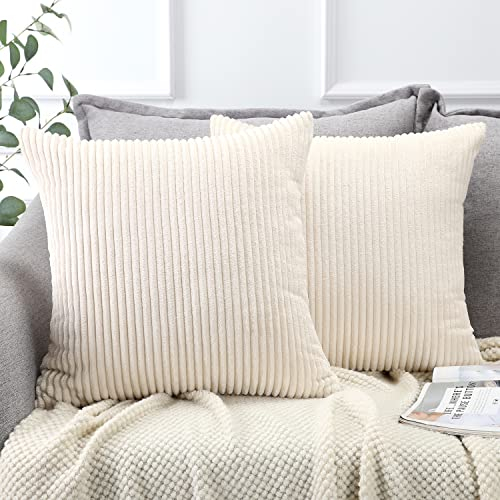 Soleebee 2er Set Kordsamt Kissenbezüge, Weiche Kord Plüsch Dekorativ Kissenbezug Sofa Zierkissenbezüge Dekokissen Kissenhülle Set für Couch Schlafzimmer Zuhause Auto Dekor (45x45cm, Cremeweiß)