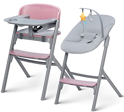 Kinderkraft Kinderhochstuhl LIVY + Babyliege CALMEE, 4in1, Stuhl für die ganze Familie, von Geburt bis 110 kg, Verstellbare, Ergonomische Rückenlehne, Minimalistisches niederländisches Design, Rose