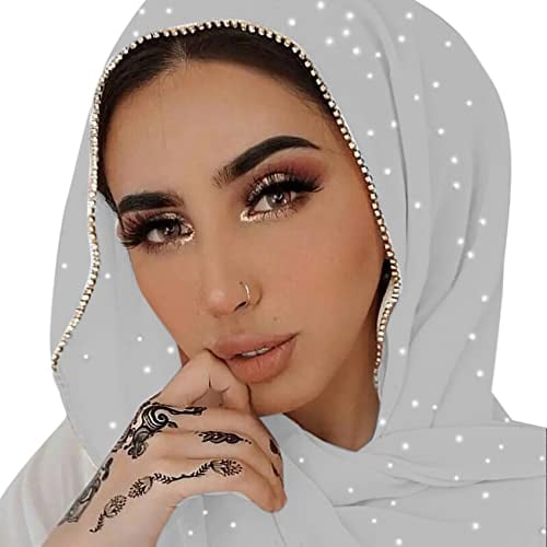 ANKOMINA Weicher Damen-Schal, Chiffon, Strass, Langer Modischer Muslimischer Hijab-Kopftuch, Hellgrau, Einheitsgröße