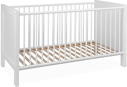 Homestyle4u 2119, Babybett 70x140 Weiß mit Lattenrost Umbaubar Gitterbett Kinderbett Höhenverstellbar Holz Weiß