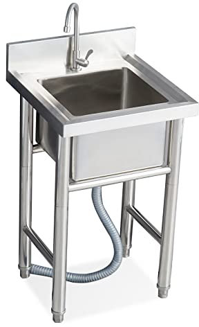 WEAFIEO Küchenspüle Einzelbecken, Rostfreie Edelstahl Spülbecken 50 x 50 x 80 cm mit Backsplash Abfluss Sieb Spültisch, Standwaschbecken Waschtrog