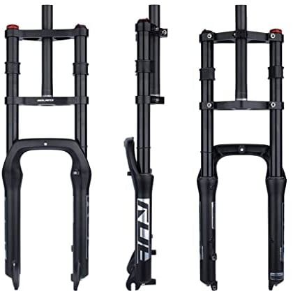 LHHL Snow Beach Bike Suspension Fork 20 Inch 4.0 Tire Fat Air Forks Travel 140mm, 1-1/8inch Steerer Bike Forks Spread 135mm Double Shoulder Shock Absorbing Front Fork QR Manual Lockout