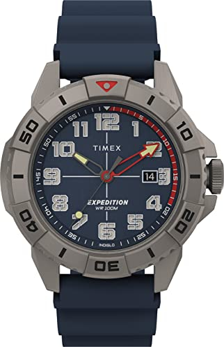 Timex Expedition North Herren-Armbanduhr, 42 mm, blaues, zweiteiliges Silikonarmband, blaues Zifferblatt, Titangehäuse TW2V40800