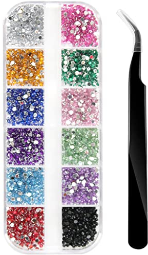 Nail Gems, Flat Back Crystal Rhinestones with Pick Up Tweezer for Nail and Face Art, Craft Decoration, 1500Pcs, 3 Sizes