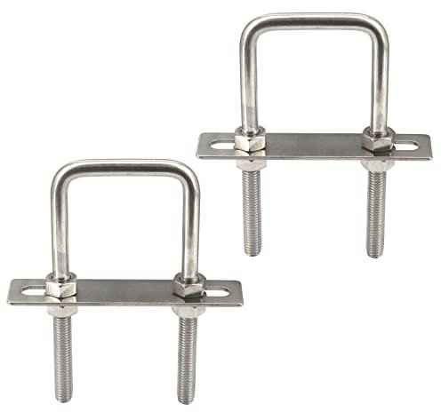 Boulons carrés en U M10 x 80 x 70 mm en acier inoxydable 304 avec écrous hexagonaux, plaque de cadre, rondelles rondes (2 pièces)