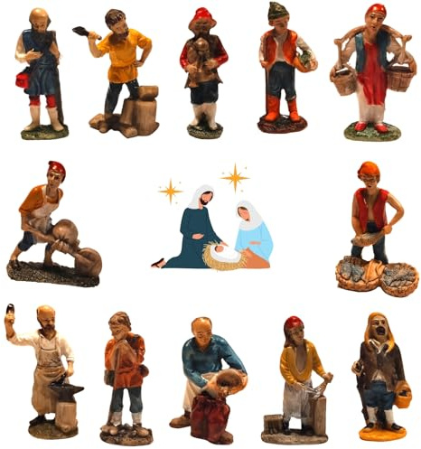 JANDTEK Figuras de Belén Navidad 10 cm – Pack 12 Figuritas de Oficios para Pesebre – Nacimientos de Navidad Tradicionales – Figuras Belén Navidad Completo para Portal