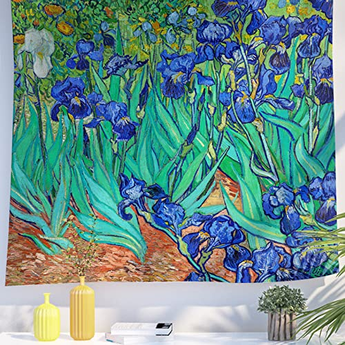 Berkin Arts Decor Wandteppich zum Aufhängen, Hintergrund aus hochwertigem Polyesterstoff Post-Impressionismus Bunte pastose Pinselstriche 150 x 200 CM(Vincent van Gogh-Irissen)