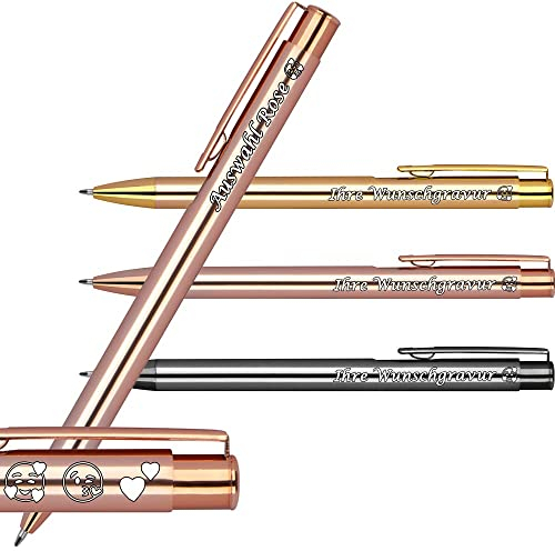 50x Kugelschreiber Elegant mit Gravur | Emojis Gravur möglich | Personaliesierter Werbekugelschreiber mit Wunschgravur | (Rose, 50 Stück)
