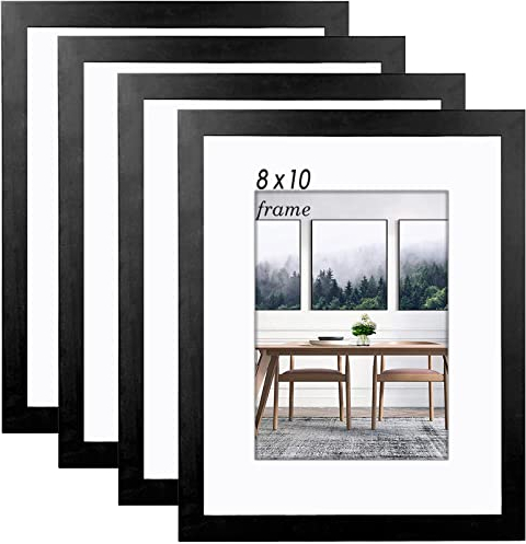 wyewye 8x10 frame Bilderrahmen 20x25, Bilderrahmen Schwarz 4ER-Set, Holz Bilderrahmen, Bilderrahmen Set Passepartout UND Plastikglasscheibe Für Bilder 13x18cm MIT Matte