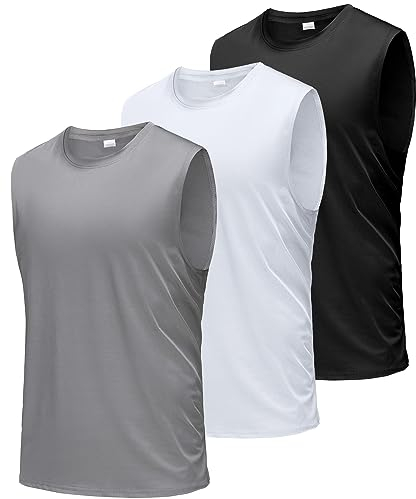 Boyzn Tank Top Herren 3er Pack Training Fitness Bodybuilding Tankshirt Schnelltrocknendes Muskelshirt Ärmellos Weste für Men Black/White/Grey-3P01-M