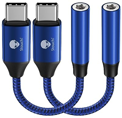 Stouchi Adapter USB C auf Klinke, USB Typ C auf 3,5 mm Kopfhörer Adapter Aux Audio Dongle,Hi Res DAC Chip,Kompatibel mit Samsung Galaxy S23 S22 S21 Ultra Note 20 S10,Pixel 7,Huawei P60 Blau 2er-Pack