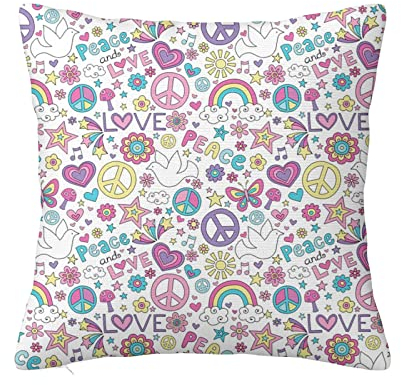 45 x 45 cm Hipster-Kissenbezug, 60er Jahre, Friedenssterne, Hippie, dekorativer Wurfkissenbezug für Couch, Sofa, Heimdekoration, Kissenbezug, Rosa, Violett