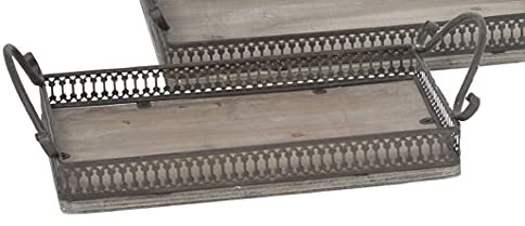 Tablett Dekotablett rechteckig im Landhaus-Stil shabby braun Holz und Metall in verschiedenen Größen (mittel)