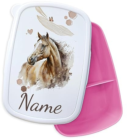 GRAZDesign Brotdose Pferd mit Namen personalisiert, Lunchbox Kinder mit Fächern, auslaufsicher und BPA-frei, Pferdemädchen Geschenk für Mädchen