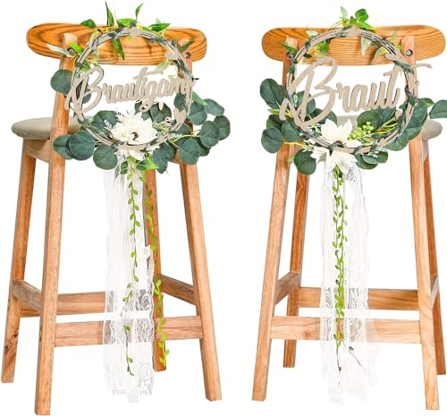 2 Stk Stuhlschilder Braut & Bräutigam Hochzeit Stuhl Banner Schild Zeichen Holz Hochzeit Stuhl mit Efeublätter deko Hochzeit Verlobungsfeier Braut und Bräutigam Hochzeit Stuhl Dekor Schild