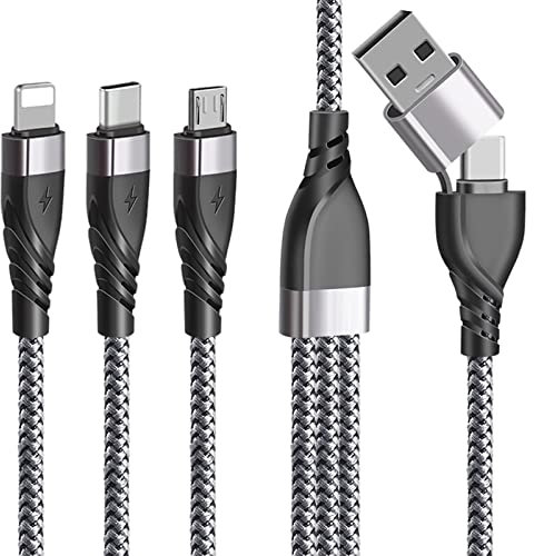 Unillous Multi Charger Cable, [1.2M] USB A/USB C 5 in 1 Multiple Charging Cable Nylon Braided Fast Charge with iP Micro USB Type C Connector for Android Samsung, Huawei, Nokia, LG, Kindle, PS5