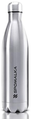 SPOMALKA Edelstahl Trinkflasche Doppelwandig & Isoliert, Spülmaschinenfest, Thermosflasche 12 Stunden heiß & 24 Stunden kalt, Kohlensäure Geeignet, Auslaufsicher, Breite Öffnung, Langlebig (750ml)