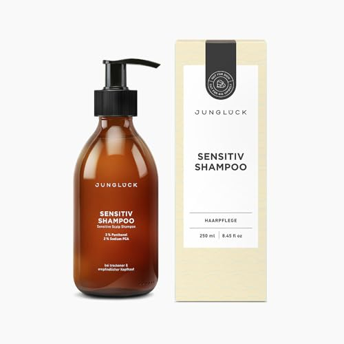 JUNGLÜCK Sensitiv Shampoo 250ml - Vegan | Ohne Sulfate & Silikone - Duftneutrales Shampoo mit BIO Aloe Vera, BIO Mandelöl und Panthenol | Haarpflege Beruhigt die Kopfhaut und reinigt schonend