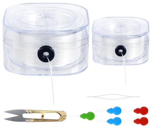 Dadabig 2 Roll Gummiband für Armbänder, 0.7mm*90m Transparent Elastisches Band Gummiband Elastisch Perlen Faden mit Perlennadel und Schere für Armbänder Basteln DIY