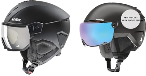 uvex Instinct Visor Skihelm für Damen und Herren mit Visier individuelle Größenanpassung Black matt 59-61 cm & Atomic Savor Visor Stereo Skihelm mit Visier Schwarz Größe L Maximale Stoßdämpfung
