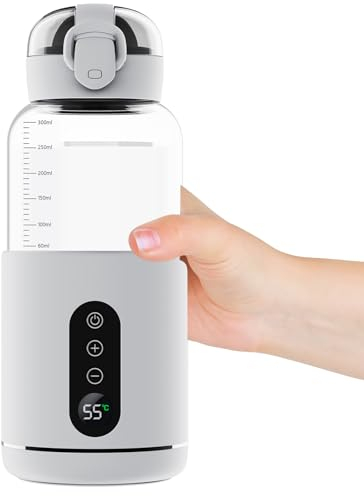 Eumatenova Chauffe-biberon pour bébé en déplacement,10000mAh(5000mAh*2),Capacité 300 ml,Chauffe-biberon portable avec température,Températurea regolabile da 37°C a 55°,Réchauffement rapide 5min(Blanc)
