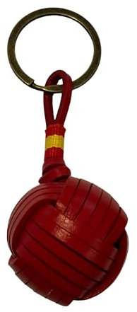 BLUECHOLON Porte-clés boule cordon ou cuir, porte-clés homme femme tressé en forme de boule. Porte-clés voiture moto, Grand cuir rouge drapeau Espagne, Taille Unique
