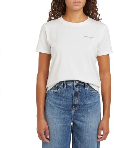 Tommy Hilfiger Damen T-Shirt Kurzarm 1985 Mini Corp Logo Regular Fit, Weiß (Nos Ecru), XL