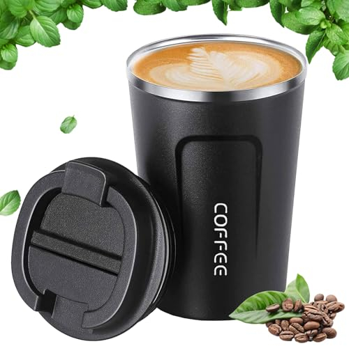 Mug Isotherme Cafe 380ml, Tasse à Café Isotherme avec Couvercle, Mug Café à Emporter Isotherme, Café Étanche Mug de Voyage pour Café Chaud et Froid, Lait et Thé
