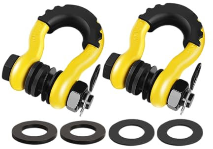 COYOUCO Grillo D-Ring 19T Resistenza alla Rottura 3/4 Grilli per impieghi gravosi per verricello con Cinghia di Traino Recupero di Veicoli Fuoristrada (Confezione da 2),Giallo