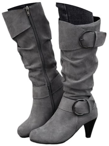 Onsoyours Stivali Alti Donna Stivaletti in Pelle Scamosciata Boots con Zip Stivali Lungo Stivaletti Eleganti Autunnali Invernali Tinta Unita con Tacco a Blocco A Grigio 36 EU