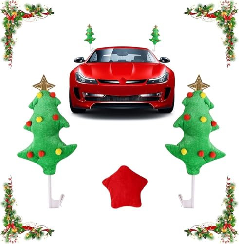 Auto Weihnachten Deko Mit Einem Roten Fünfzackigen Stern Weihnachtsbaum Auto Kostüm Weihnachts-Autozubehör für alle Arten von Autos Truck Van SUV
