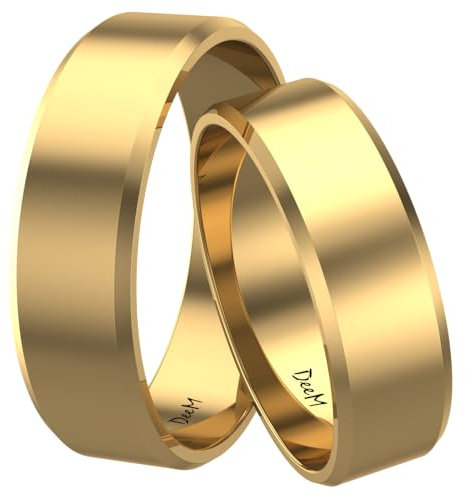 Świat Obrączek Klassische glatte Eheringe, flach, poliert, personalisiert mit Gravur, aus 585er Gold, 3 mm, 4 mm, 5 mm, 6 mm, 7 mm (6 mm)