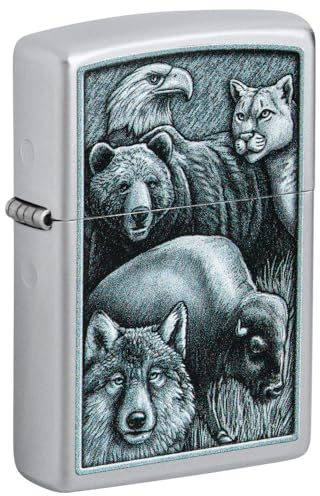 Zippo Sturmfeuerzeug - Fierce Animals, Satin Chrome, Color Image - Nachfüllbar - Wiederverwendbar - Windfestes Design - Geschenkbox - Made in USA