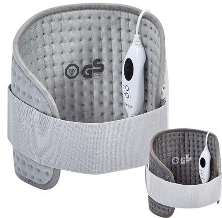 Arebos Heizgürtel elektrisch für Rücken und Bauch | elektrischer Heizkissen mit 6 Temperaturstufen & Abschaltautomatik | Wärmegürtel mit verstellbarem Band und Klettverschluss | Grau