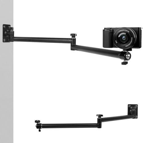 Mippko Wall Articulating Camera Mount with 1/4-20 Threaded Compatible with DSLR/Security/Webcam/Action/LED Light/CCTV POV Camcorder Cameras,Adjustable Aluminium Alloy Arm Metal Base