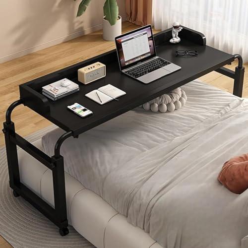 Adjustable Overbed Table Desk for Full/Queen/King Size Bed Mobile Bedside Table with Food Tray Rolling Medical Table on Wheels (115 210cm)
