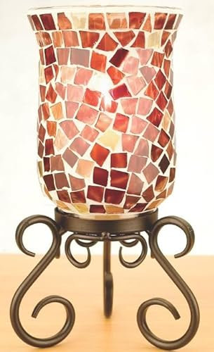 dekorativer Mosaik-Leuchter, rot, Windlicht, Stimmungslicht, ca. 23,5x10,5 cm