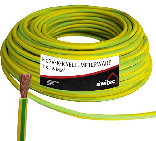 siwitec H07V-K Kabel 1 x 16 mm², Erdungskabel 16mm2, Erdungsleitung PVC feindrähtig, grün-gelb, Verdrahtungsleitung 450/750V, flexible Aderleitung, 3-100 m in der Auswahl - Ihre Länge: 5 m