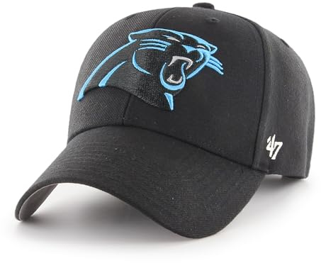 47 NFL Carolina Panthers MVP Unisex-Baseballkappe, Verstellbarer Klettverschluss, Einheitsgröße, Team Logo, Farbe Schwarz